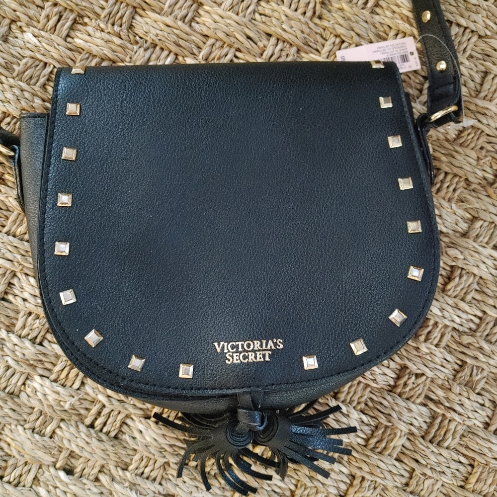 VICTORIA'S SECRET STUDDED CROSSBODY BAG, BLACK GOLD - Picture 1 of 11